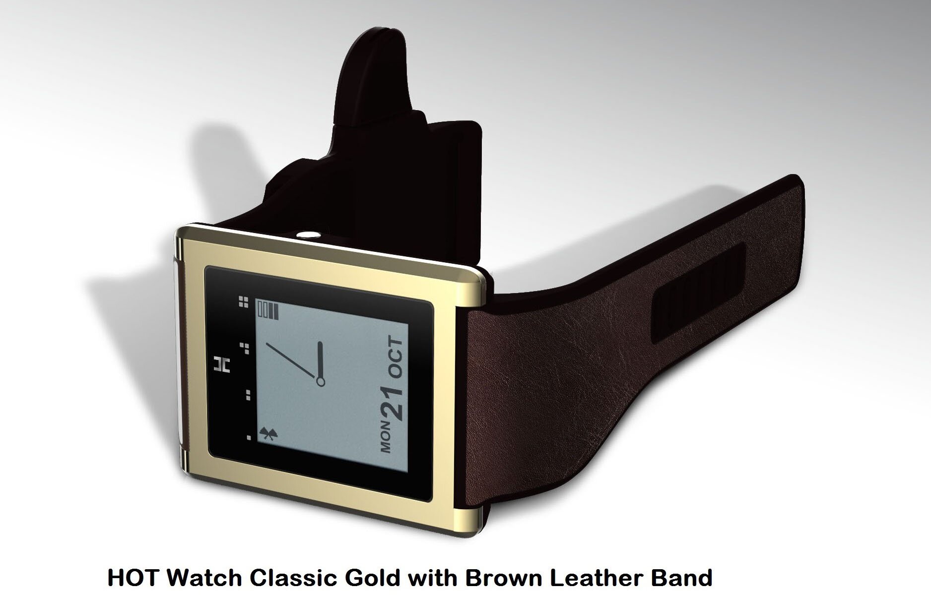 HOT Smart Watch Classic Gold with Brown Leather Band