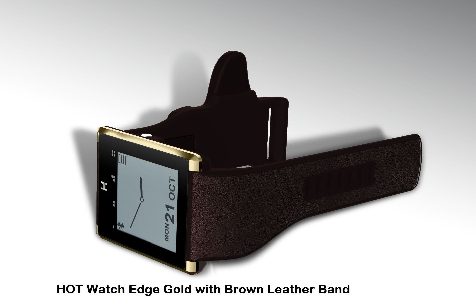 HOT Smart Watch Edge Gold with Brown Leather Band
